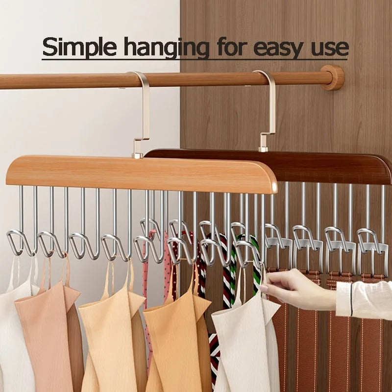 8 Hooks Multi-function Wooden Caps, Belts, Tie Hanger