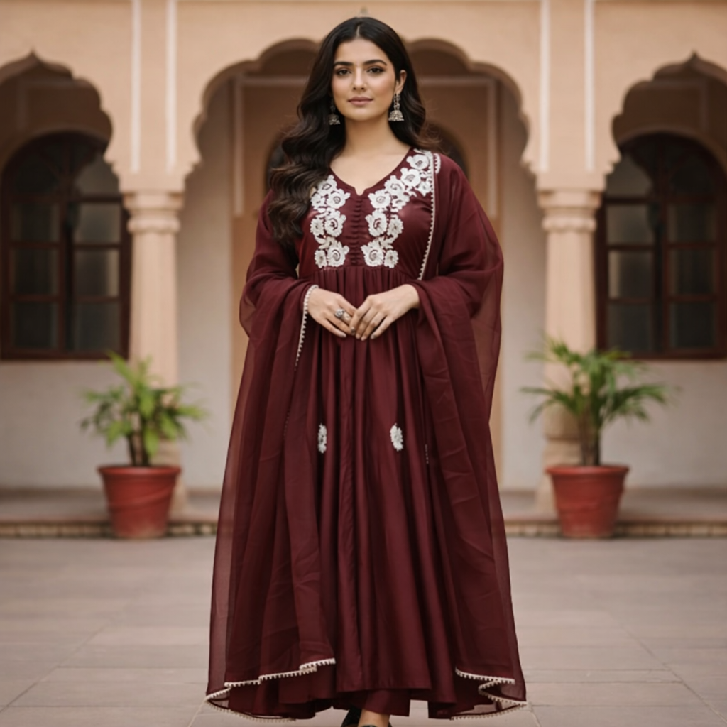 3 Pcs Women's Stitched Silk Lace Work Suit