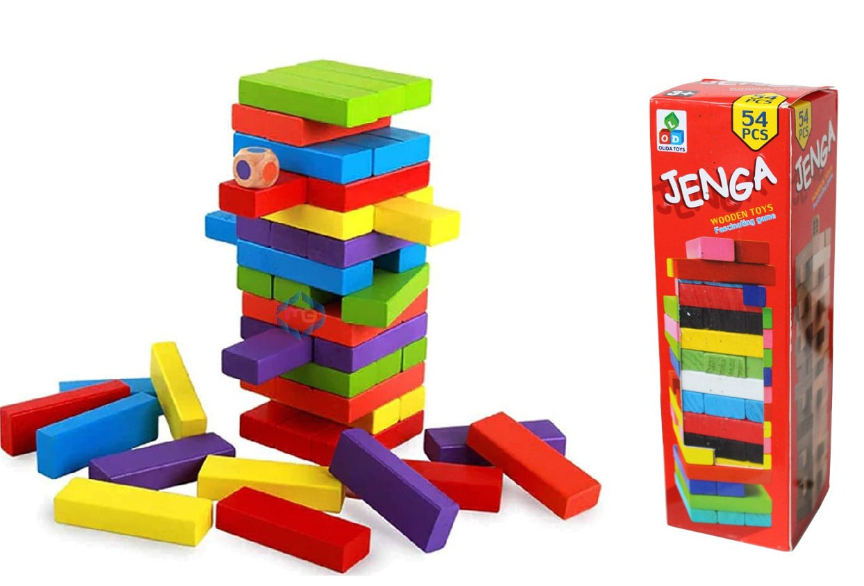 Jenga Wooden Kids Game Small Size 54 Blocks ( random color )