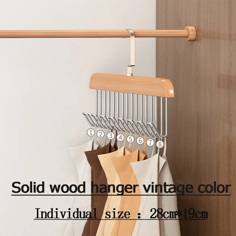8 Hooks Multi-function Wooden Caps, Belts, Tie Hanger